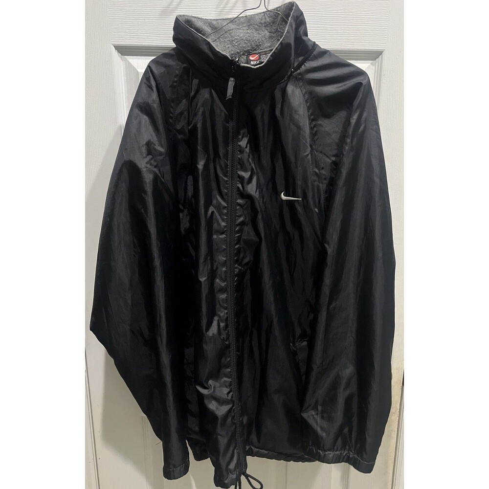 NIKE Black Windbreaker Jacket Size XL Fleece Lined Made In USA VTG